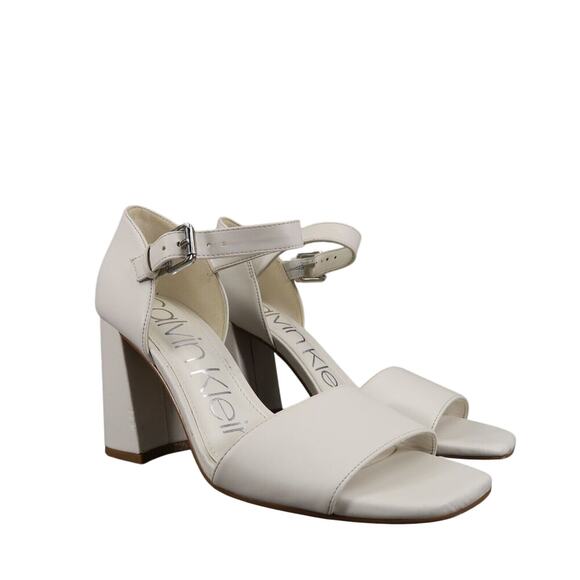 Calvin Klein Shoe Women 6.5 Sandal Block Heel Ankle Strap Fashion Open Toe White - Picture 1 of 16